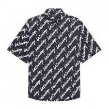 [GOD버전] BALENCIAGA 22SS 발렌시아가 다크 블루 뉴 스크립블 로고 하프 셔츠