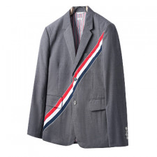 [JS셀러] THOM BROWNE 톰 브라운 그레이 수퍼 120수 울 트윌 다이애그널 스트라이프 클래식 재킷