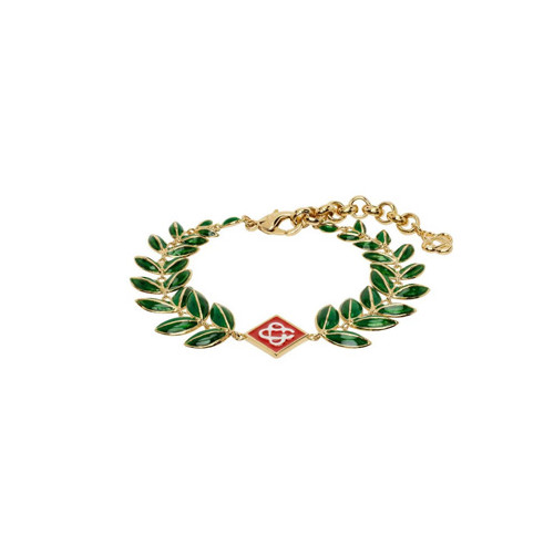 카사블랑카 골드 & 그린 로렐 리프 브레이슬릿 JW-090-01