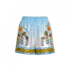 카사블랑카 요루바 플라워 프린트 실크 쇼츠 블루 WS24TR10416