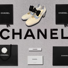 [펌프스/힐] chanel 24c샤넬레더 레이즈업 리본cc로고 슬링백 화이트 슈즈