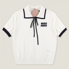 [여성] MIUMIU 신상 니트 빈티지 티셔츠 미우미우 패션 반팔카라셔츠