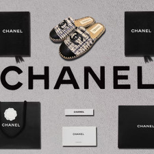 [샌들/슬리퍼] CHANEL CC 로고 트위드 슬링백 샤넬 슬리퍼