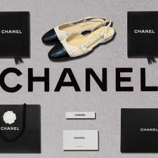 [펌프스/힐] CHANEL SHOES 25A 팬더샵슈즈 샤넬슬링백 CC로고 퀄팅미드샌들 베이지