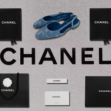 [펌프스/힐] CHANEL SHOES 24k 팬더샵슈즈 샤넬슬링백 CC로고 레더 미드힐샌들 파랑