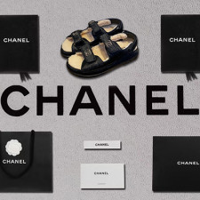 [샌들/슬리퍼] CHANEL 22a 팬더샵슈즈 벨크로샌들 CC로고 빈티지 스트랩 여성플랫폼신발 블랙