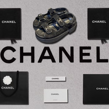 [샌들/슬리퍼] CHANEL 23P 팬더샵슈즈 벨크로샌들 CC로고 빈티지 스트랩 여성플랫폼신발 검정