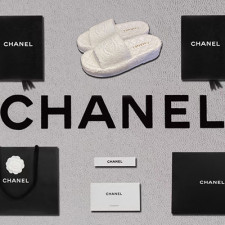[샌들/슬리퍼] CHANEL 팬더샵신발 플립 플랍 크루즈슈즈 샤넬 트위드 쪼리 CC로고 화이트