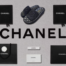 [샌들/슬리퍼] CHANEL 팬더샵신발 플립 플랍 크루즈슈즈 샤넬 트위드 쪼리 CC로고 검정