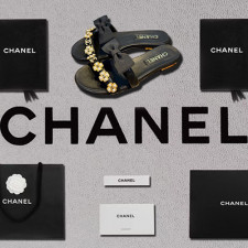 [샌들/슬리퍼] CHANEL 23S 팬더샵 플립플랍 크루즈슈즈 샤넬트위드 리본진주쪼리 CC로고 검정