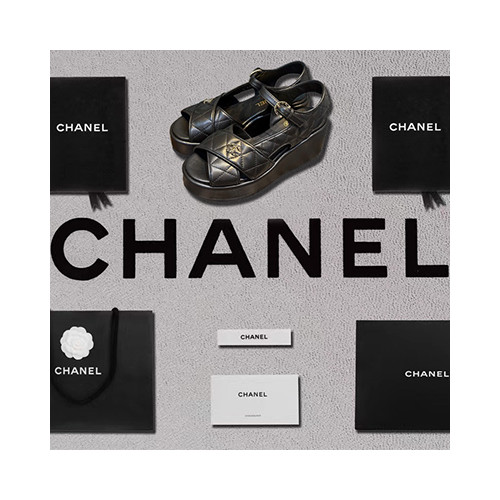 [샌들/슬리퍼] CHANEL 23A 팬더샵신발 플립플랍 크루즈슈즈 샤넬트위드 뮬쪼리샌들 CC로고 검정